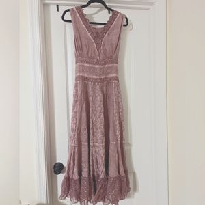 Vintage '90s Embroidered Rayon Dress Light Dusty Pink, Gorgeous S/M